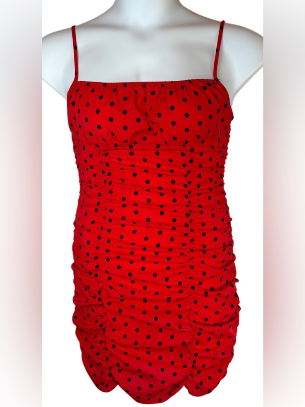 Ruched Polka Dot Bodycon Dress